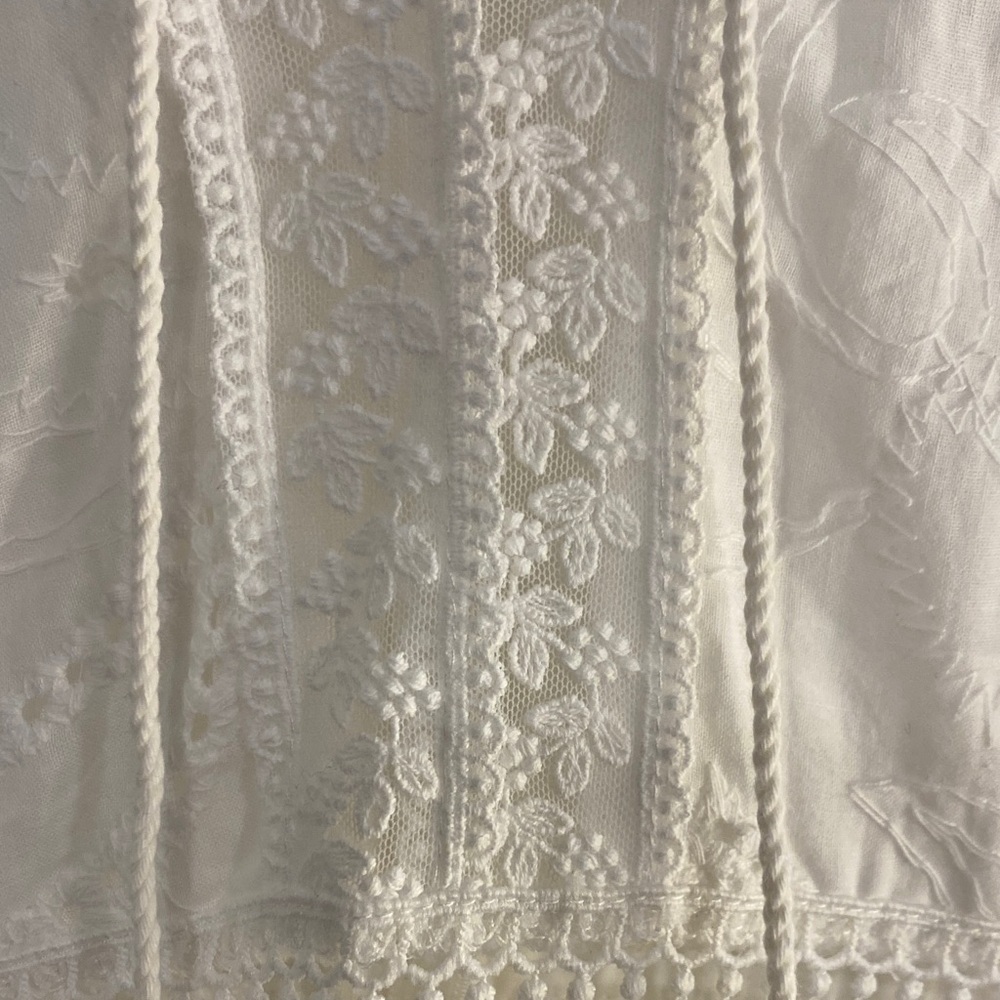 Fit and Flare Romantic White Dress Eyelet Heart Lace Bell Sleeve Boho Resort XS - Picture 4 of 12